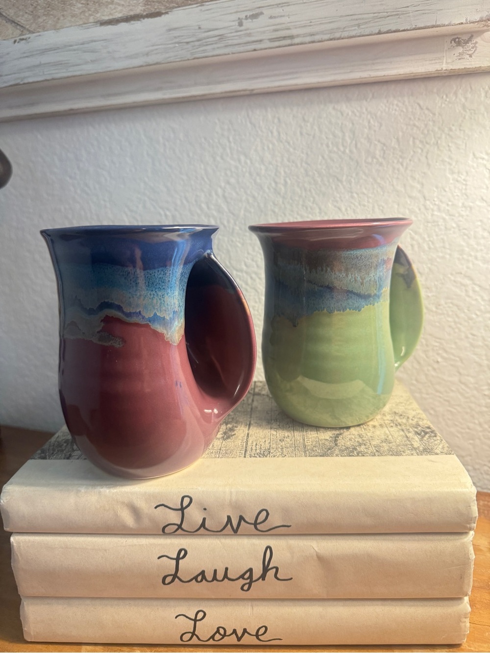 Set Of 2 Clay in Motion Neher 2014 Ceramic Pottery Hand warmer Mug R Handed